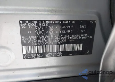 2020 Toyota Rav4 Le from USA, damaged, VIN 2T3G1RFV2LW091792